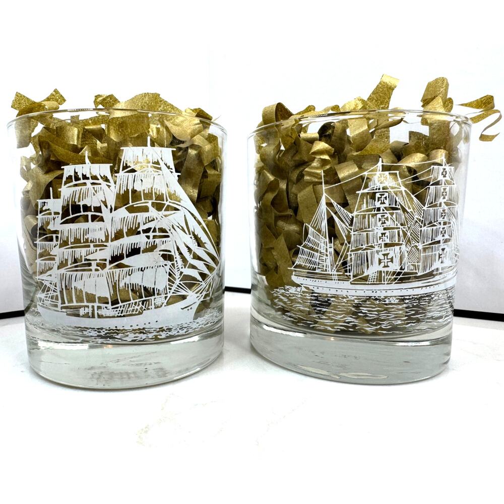 MCM Houze Art Sagres II Portugal Nautical Tall Ships Rocks Glasses #2